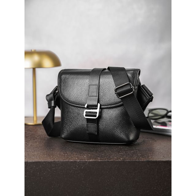 BagBuzz-Buckled Genuine Leather Flap Crossbody Bag