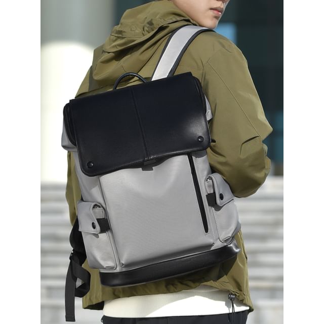 BagBuzz-Color Panel Faux Leather Backpack