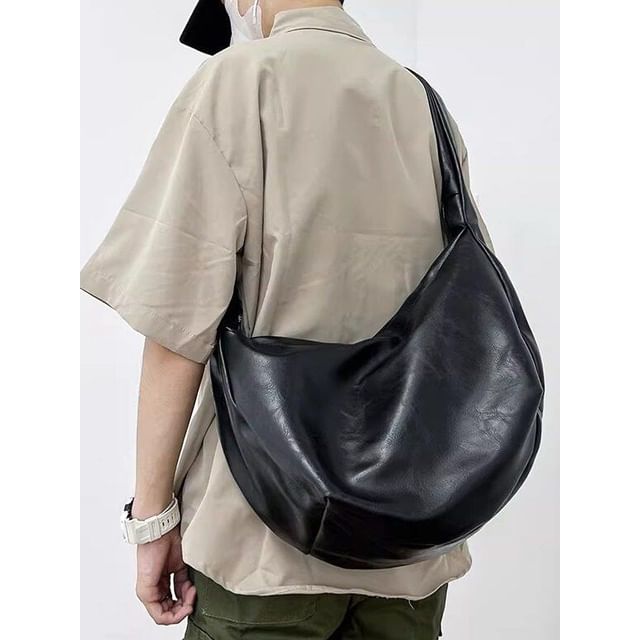 BagBuzz-Faux Leather Hobo Crossbody Bag