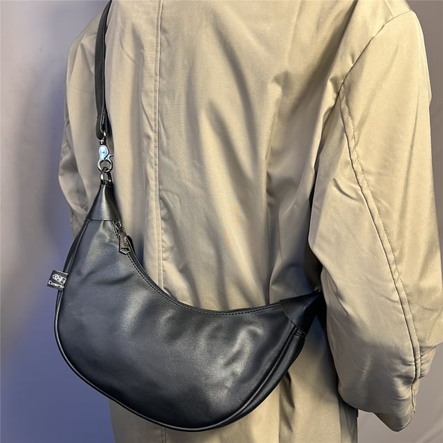 BagBuzz-Faux Leather Plain Crossbody Bag