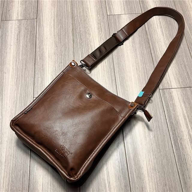 BagBuzz-Faux Leather Plain Crossbody Bag