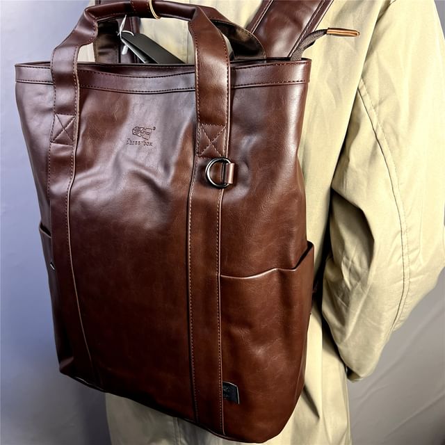 BagBuzz-Faux Leather Top Handle Backpack