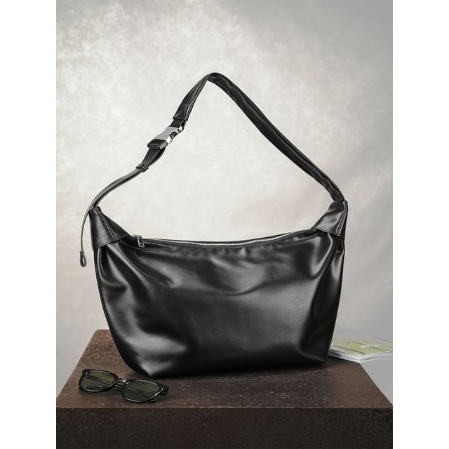 BagBuzz-Plain Faux Leather Crossbody Bag