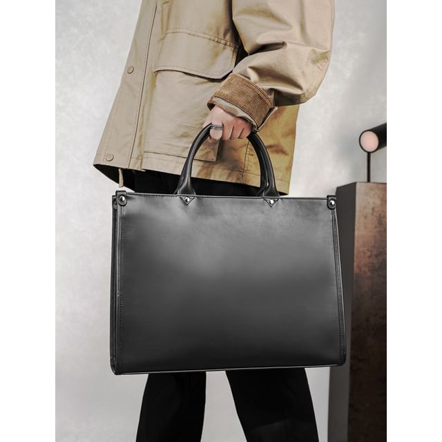 BagBuzz-Plain Faux Leather Tote Bag