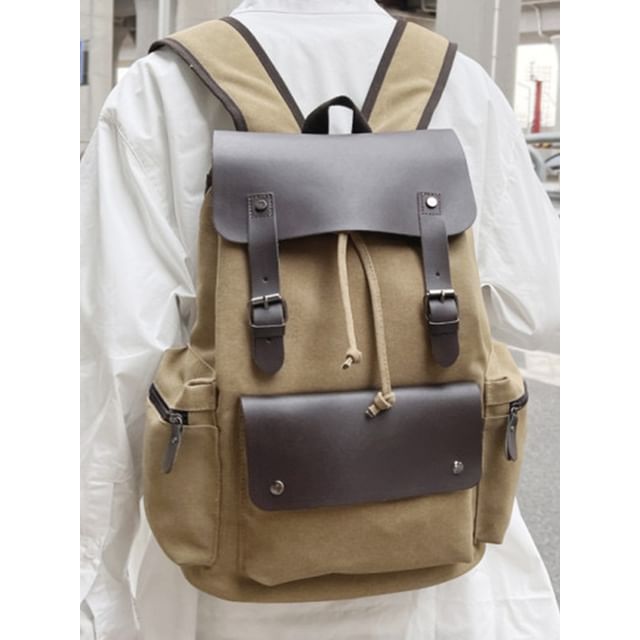 BagBuzz-Two Tone Buckled Drawstring Canvas Backpack