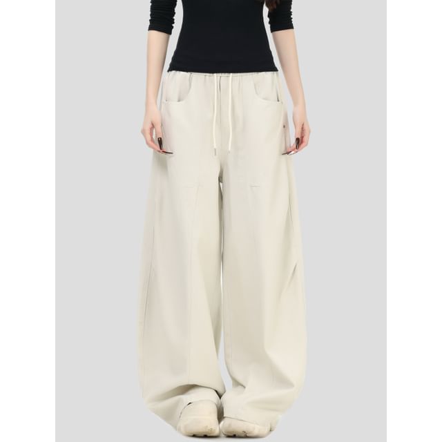 Banash-Drawstring Waist Barrel Leg Baggy Cargo Pants