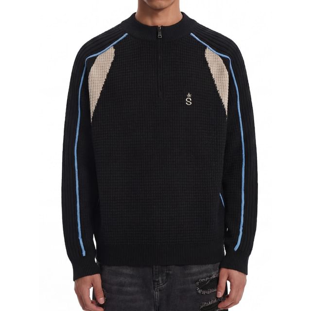 Banash-Half Zip Color Block Sweater