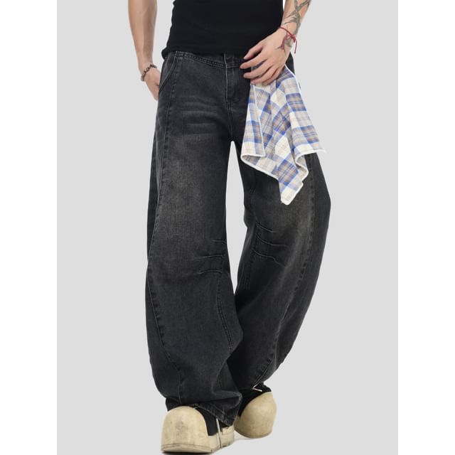 Banash-High Waist Washed Wide Leg Jeans