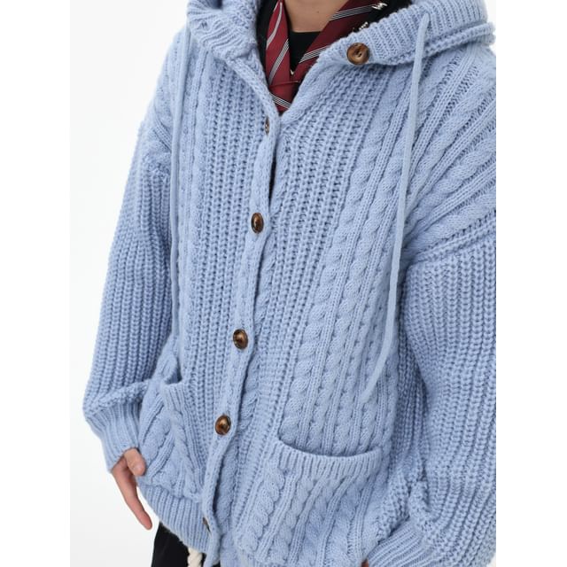Banash-Hooded Plain Cable Knit Cardigan