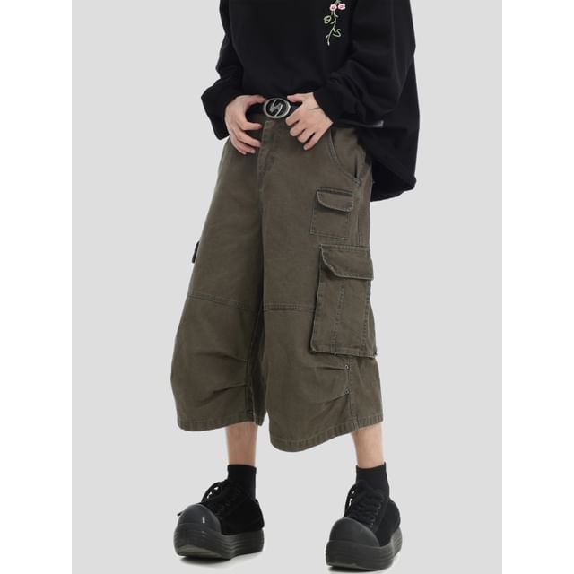 Banash-Mid Rise Plain Cargo Jorts