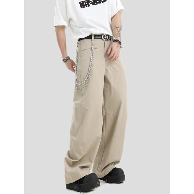 Banash-Mid Rise Plain Wide Leg Pants