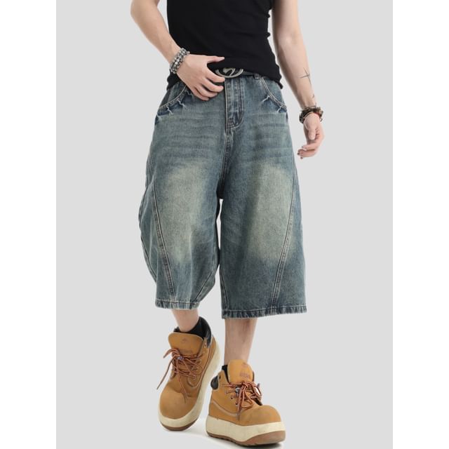 Banash-Mid Rise Washed Panel Jorts