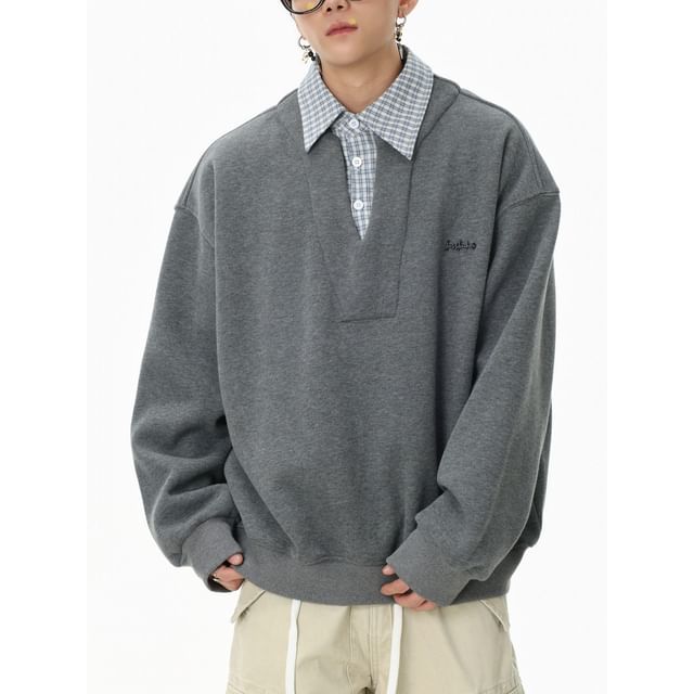 Banash-Mock Two-Piece Plaid Collar Polo Sweater
