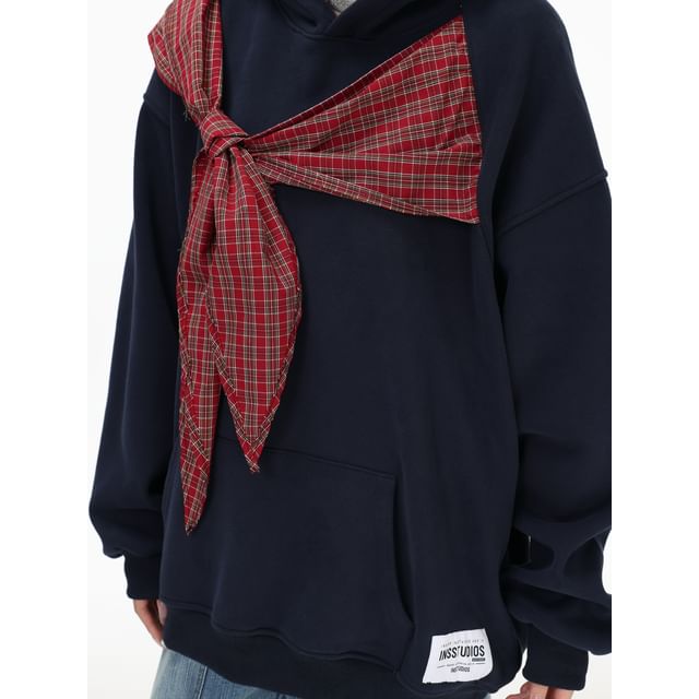 Banash-Plaid Panel Oversized Hoodie