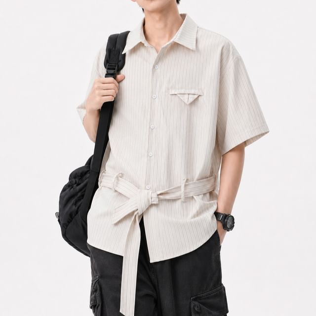 Banash-Short-Sleeve Striped Button-Up Shirt