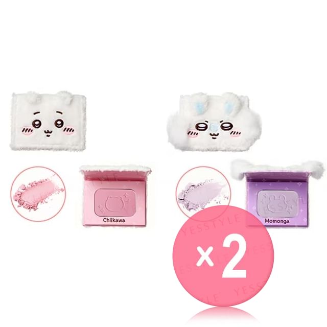 Bandai-Chiikawa Momonga Flussy Face Powder Compact 2pcs Bundle Set