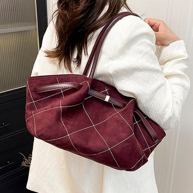 Basaran-Belted Faux Suede Tote Bag