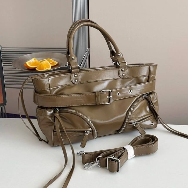 Basaran-Belted Panel Zip Tote Bag
