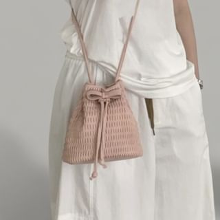 Basaran-Bow Drawstring Ruched Crossbody Bucket Bag