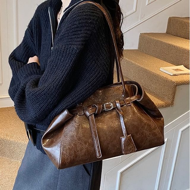 Basaran-Buckled Faux Leather Tote Bag