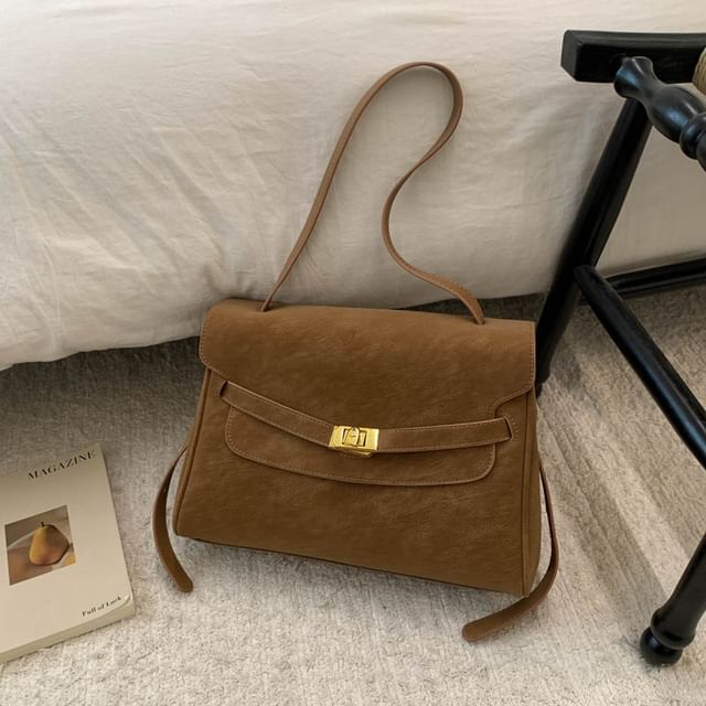 Basaran-Buckled Faux Suede Satchel Bag