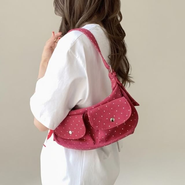 Basaran-Dotted Flap Fabric Shoulder Bag