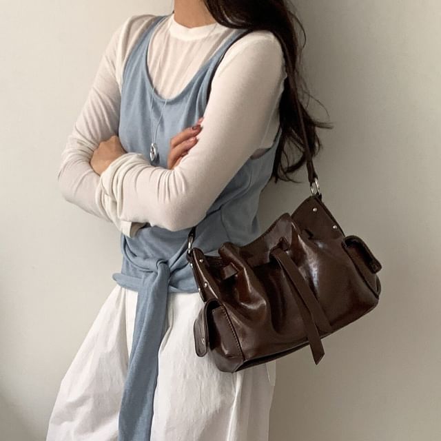 Basaran-Faux Leather Bucket Bag