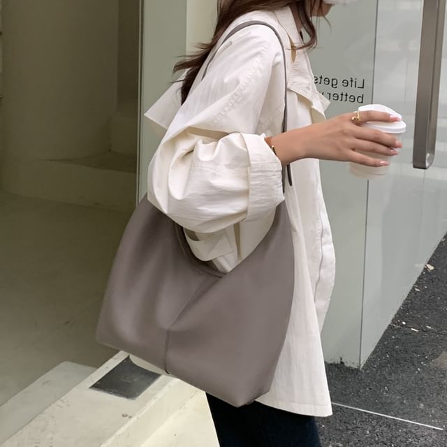 Basaran-Faux Leather Buckled Tote Bag