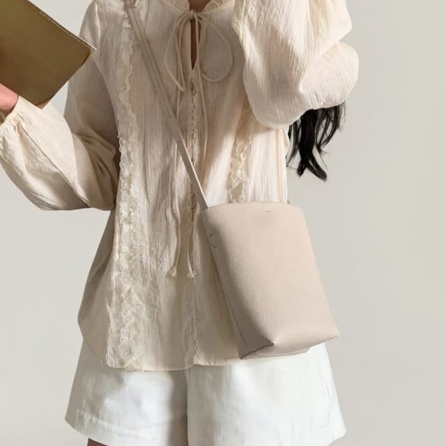 Basaran-Faux Leather Crossbody Bucket Bag