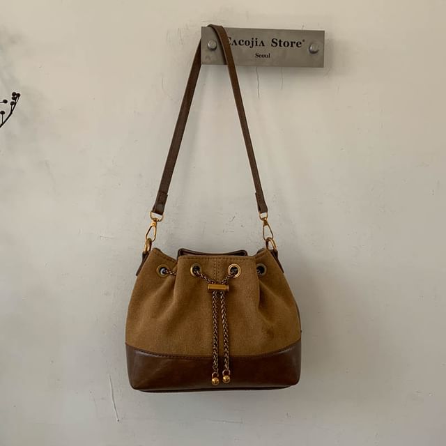 Basaran-Faux Leather Drawstring Bucket Bag