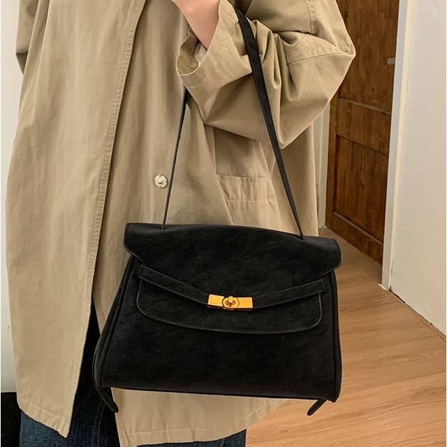 Basaran-Faux Leather Plain Shoulder Bag
