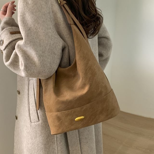 Basaran-Faux Leather Plain Shoulder Bag