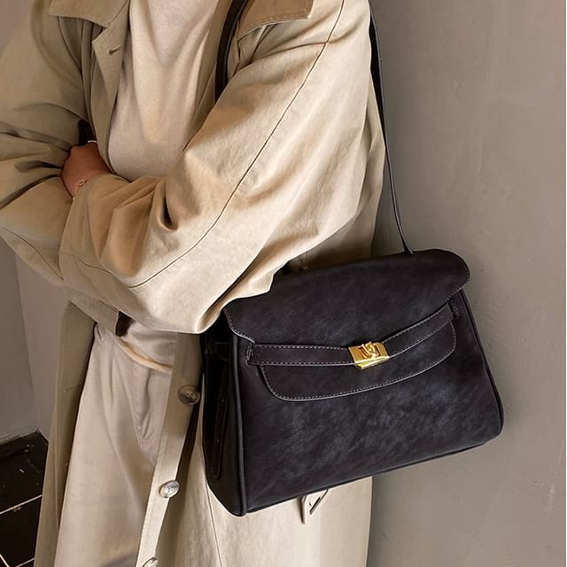Basaran-Faux Leather Plain Shoulder Bag