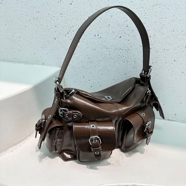 Basaran-Flap Pocket Buckled Shoulder Bag