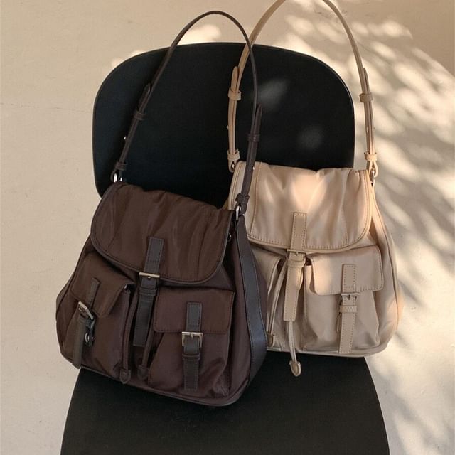 Basaran-Flap Pocket Nylon Shoulder Bag