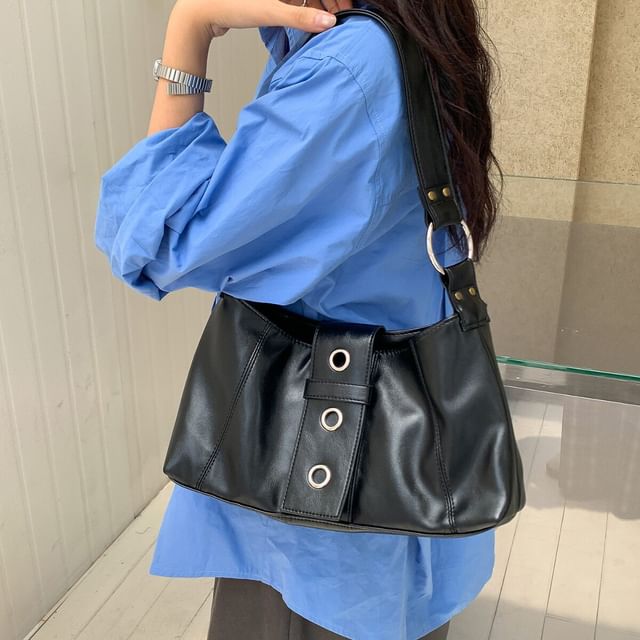 Basaran-Grommet Faux Leather Shoulder Bag