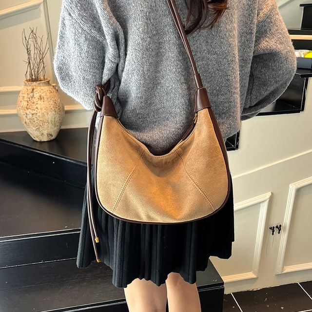 Basaran-Panel Faux Suede Shoulder Bag