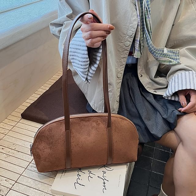 Basaran-Panel Faux Suede Shoulder Bag
