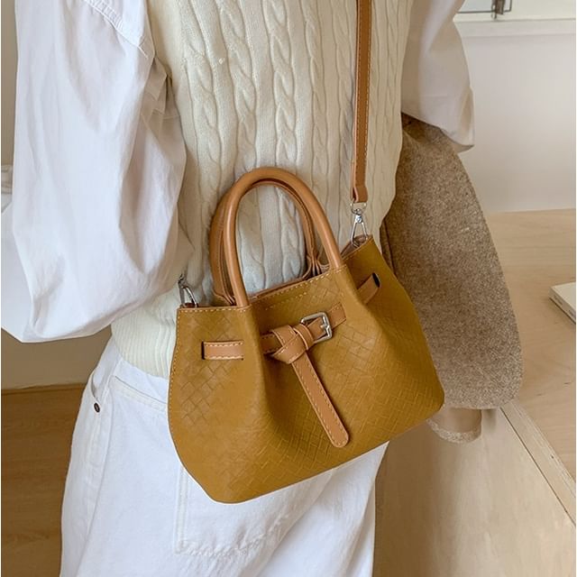 Basaran-Plain Belted Faux Leather Tote Bag