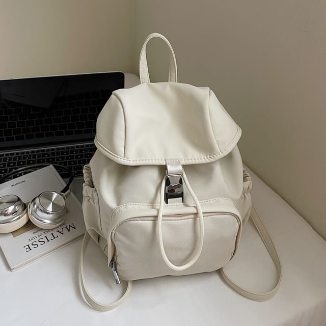 Basaran-Plain Buckled Canvas Flap Backpack