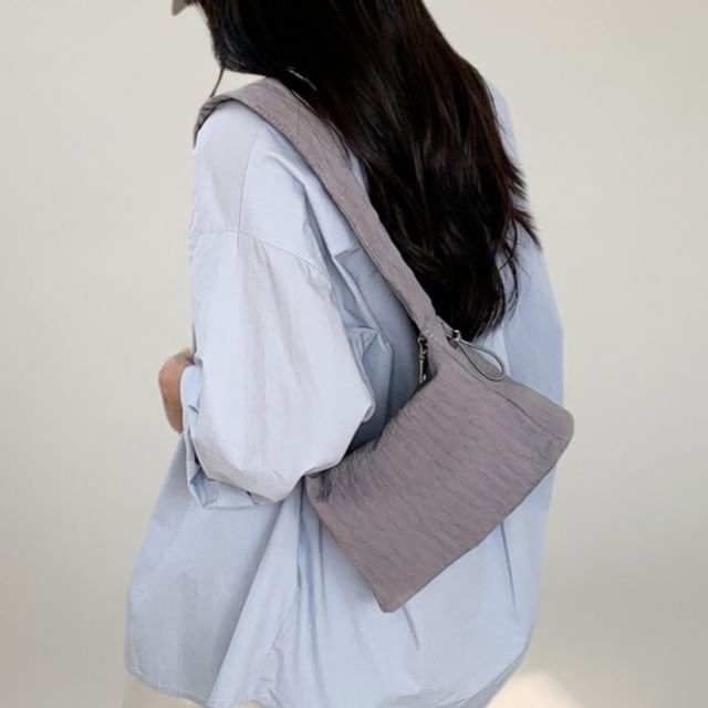 Basaran-Plain Drawstring Fabric Shoulder Bag