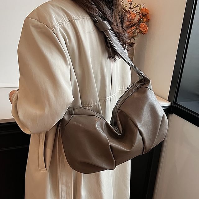 Basaran-Plain Faux Leather Crossbody Bag