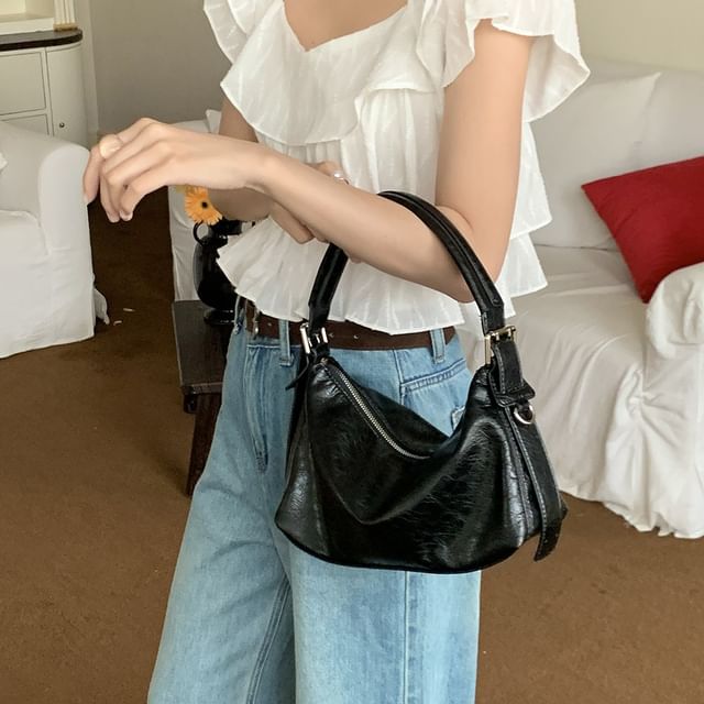 Basaran-Plain Faux Leather Hobo Bag