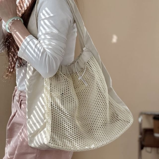Basaran-Plain Mesh Nylon Tote Bag