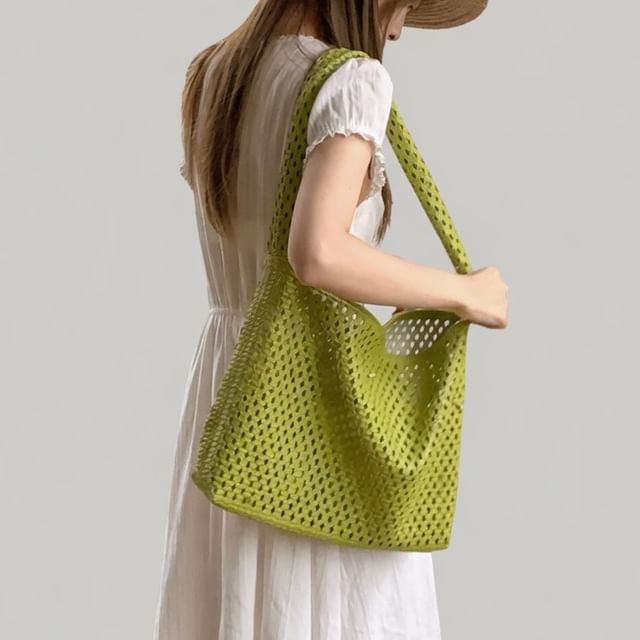 Basaran-Plain Perforated Faux Leather Tote Bag