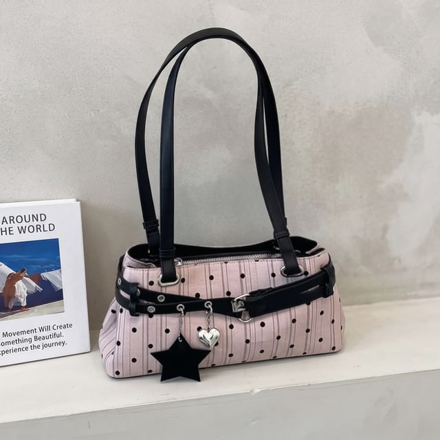 Basaran-Polka Dot Grommet Strap Shoulder Bag