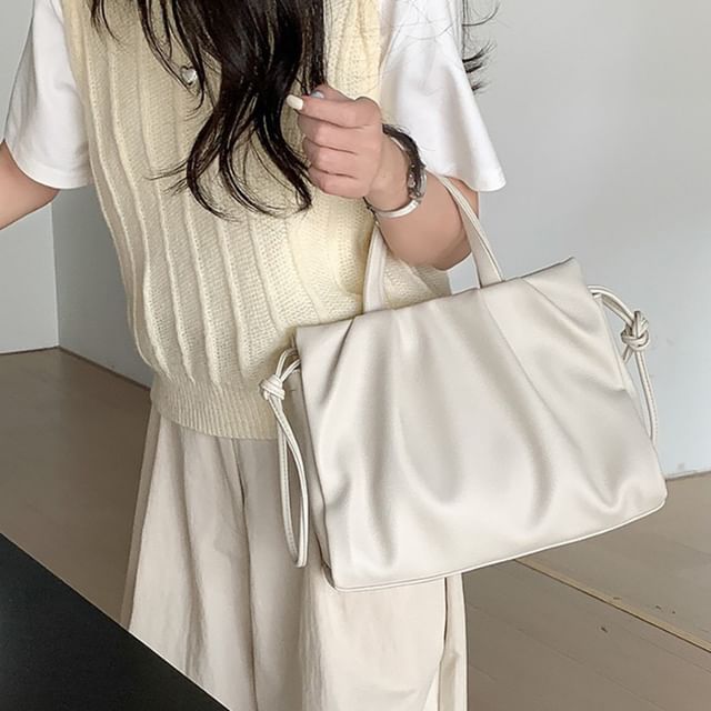 Basaran-Shirred Faux Leather Handbag