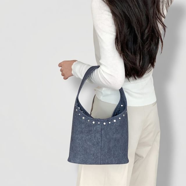 Basaran-Studded Denim Bucket Bag