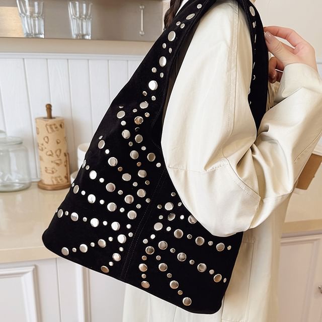 Basaran-Studded Faux Suede Shoulder Bag