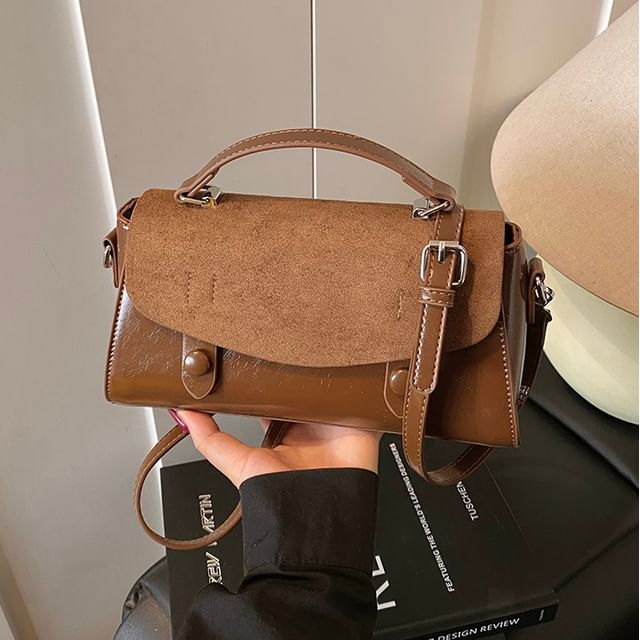 Basaran-Top Handle Buckled Flap Crossbody Bag